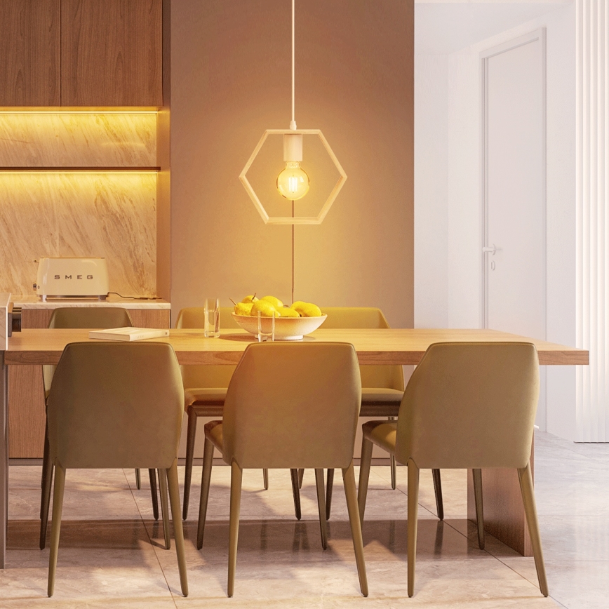 Aigostar - LED pendel i trä med vajer 1xE27/9W/230V 2200K furu