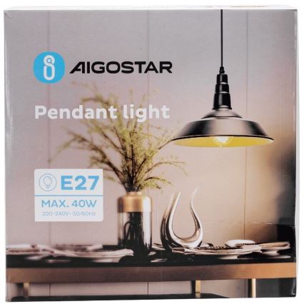 Aigostar - LED pendellampa med kabel 1xE27/60W/230V Ø 36 cm svart