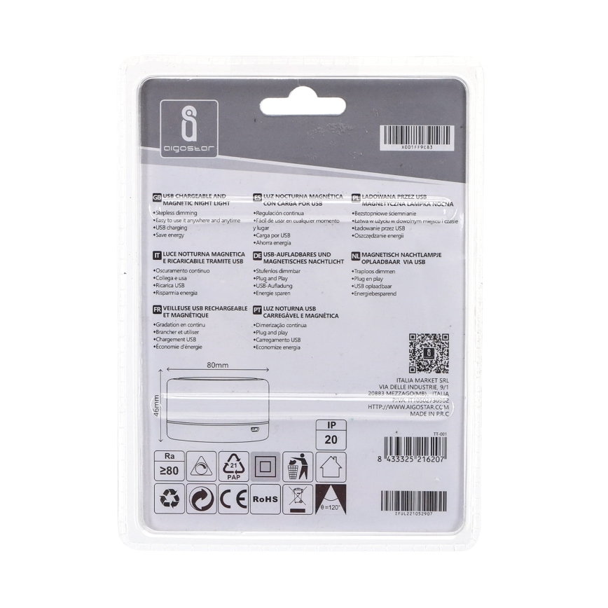 Aigostar - LED Portabelt nattlampa LED/1W/5V 3000K + USB