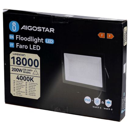 Aigostar - LED-reflektor LED/200W/230V 4000K IP65 svart