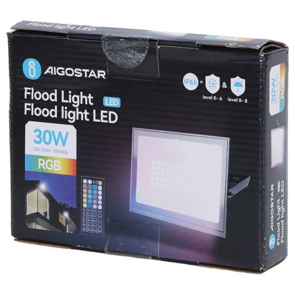 Aigostar - RGB-LED dimbar strålkastare LED/30W/230V IP65 + fjärrkontroll