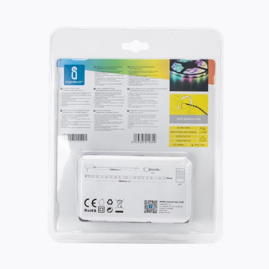 Aigostar - LED RGB Dimbar utomhuslist 3m LED/24W/12/230V IP65 + fjärrkontroll