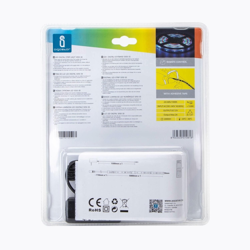 Aigostar - LED RGB Dimbar utomhuslist 5m LED/24W/12/230V IP65 + fjärrkontroll