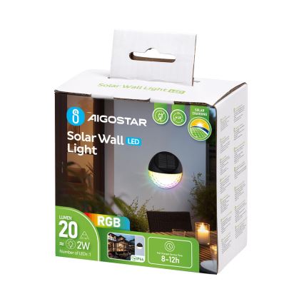 Aigostar - LED RGB Solcellsvägglampa LED/2W/1,2V 300 mAh svart IP44