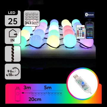 Aigostar - LED RGBIC Dekorationsljusslinga 25xLED/5W/USB 5 m flerfärgad