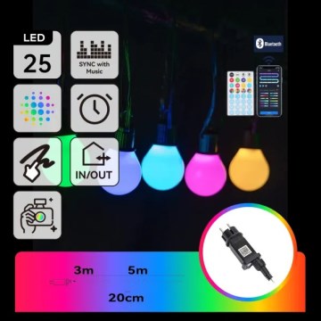 Aigostar - LED RGBICW smart utomhusljusslinga MESH 25xLED 5 m IP44 + fjärrkontroll