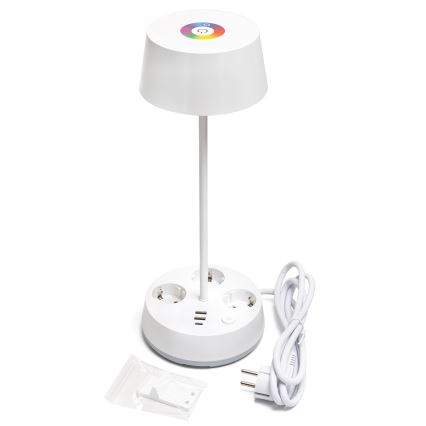 Aigostar - LED RGBW dimbar bordslampa med uttag och USB-port LED/4,6W/230V 3000/4000/6500K vit