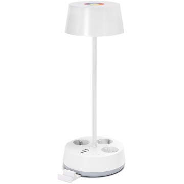 Aigostar - LED RGBW dimbar bordslampa med uttag och USB-port LED/4,6W/230V 3000/4000/6500K vit
