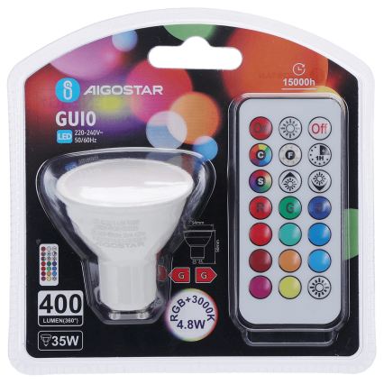 Aigostar - LED RGBW dimbar lampa GU10/4,8W/230V 3000K + fjärrkontroll