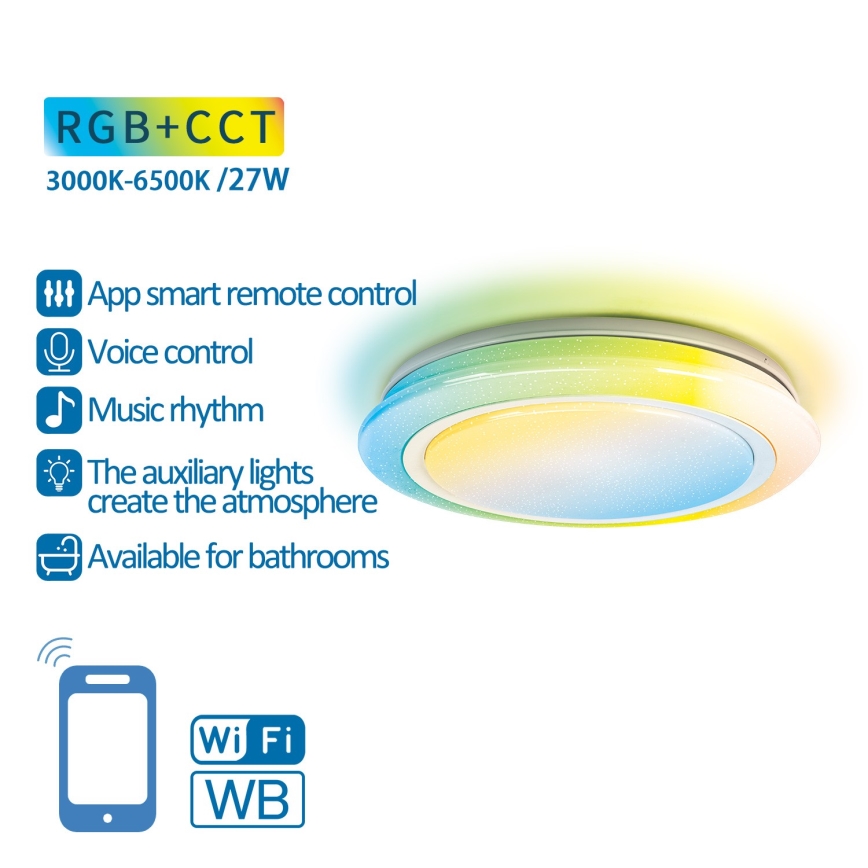 Aigostar - LED RGBW Dimbart badrumslampa LED/27W/230V 40 cm Wi-Fi IP44