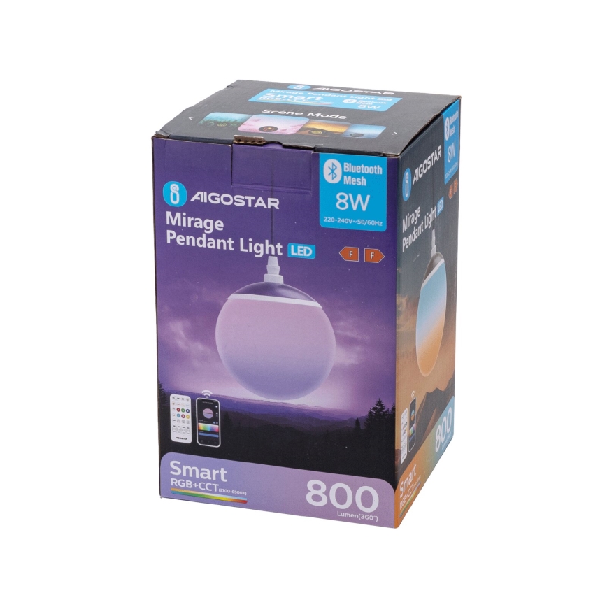 Aigostar - LED RGBW Ljusreglerad ljuskrona på textilsladd MESH LED/8W/230V 2700-6500K vit + fjärrkontroll