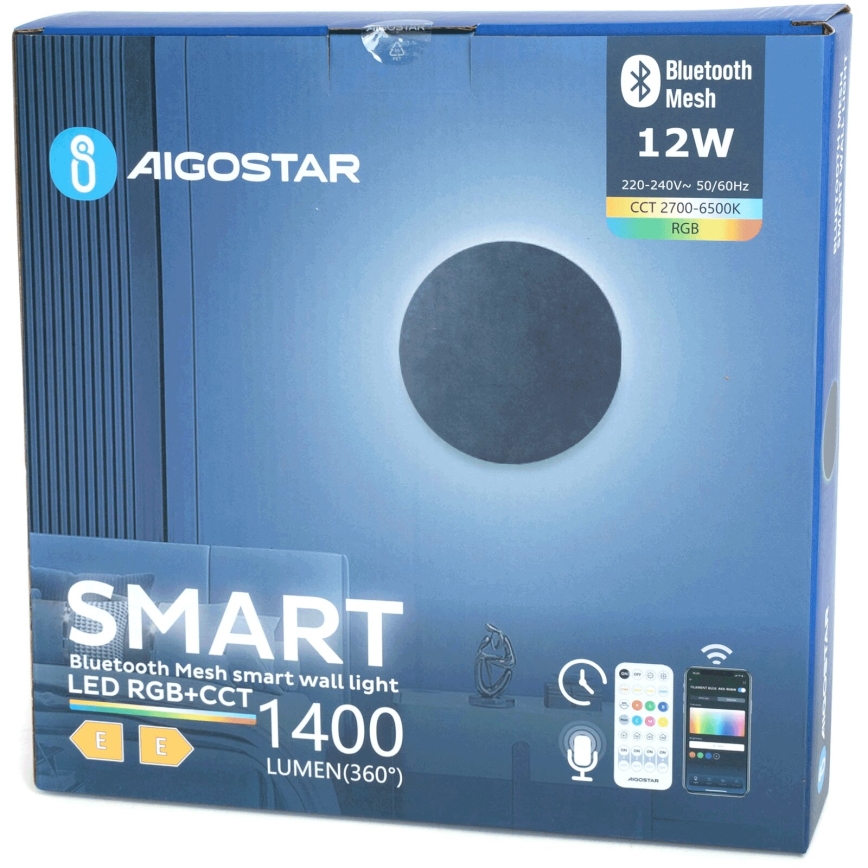 Aigostar - LED RGBW Ljusreglerad vägglampa MESH Smart LED/12W/230V 2700-6500K svart + fjärrkontroll