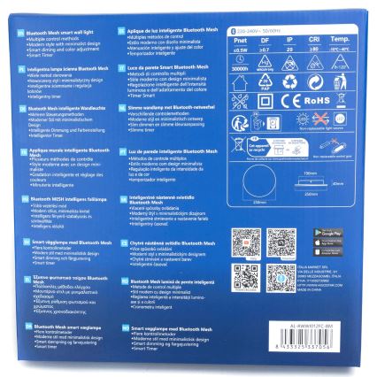 Aigostar - LED RGBW Ljusreglerad vägglampa MESH Smart LED/12W/230V 2700-6500K svart + fjärrkontroll