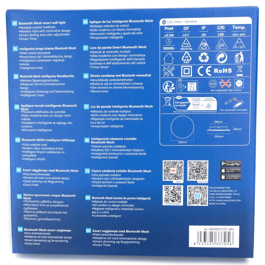 Aigostar - LED RGBW Ljusreglerad vägglampa MESH Smart LED/12W/230V 2700-6500K svart + fjärrkontroll