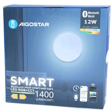 Aigostar - LED RGBW Ljusreglerad vägglampa MESH Smart LED/12W/230V 2700-6500K vit + fjärrkontroll