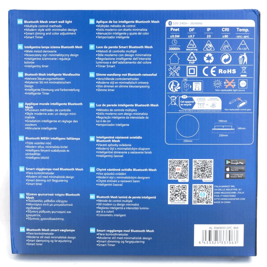 Aigostar - LED RGBW Ljusreglerad vägglampa MESH Smart LED/12W/230V 2700-6500K vit + fjärrkontroll