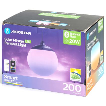 Aigostar - LED RGBW Dimbar  solcellsljuskrona MESH LED/20W/3,7V 4000 mAh 2700K-6500K IP65 diameter 15 cm