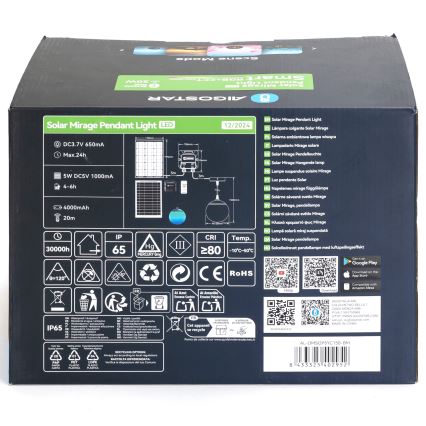 Aigostar - LED RGBW Dimbar  solcellsljuskrona MESH LED/20W/3,7V 4000 mAh 2700K-6500K IP65 diameter 15 cm