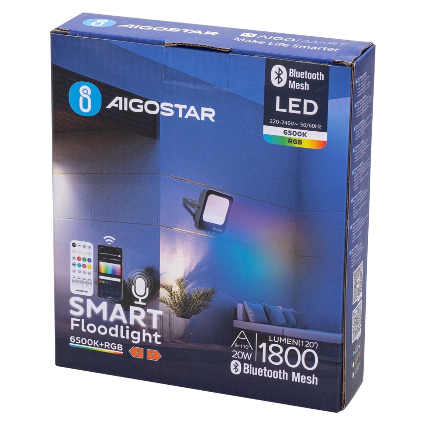 Aigostar - LED RGBW Dimbar strålkastare MESH Smart LED/20W/230V 6500K IP65 + fjärrkontroll