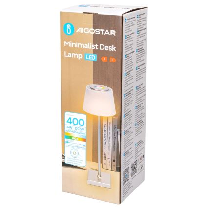 Aigostar - LED RGBW Utomhusbordslampa med dimmer, uppladdningsbar LED/4W/5V 3600mAh vit/matt krom IP54