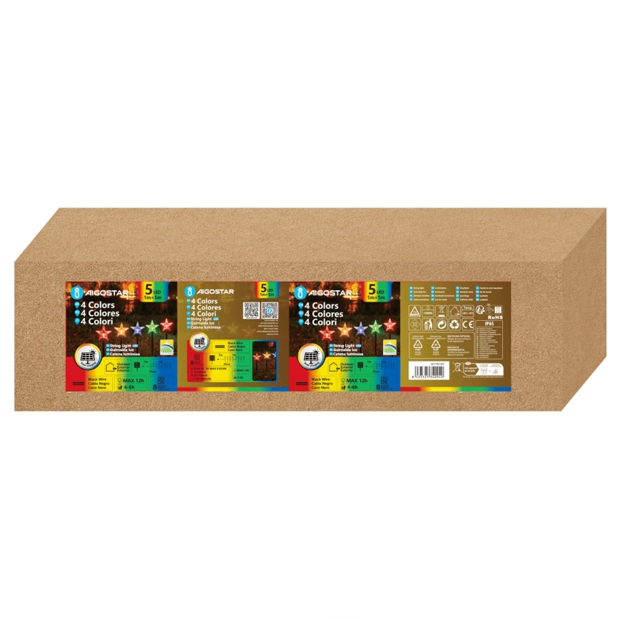 Aigostar - LED RGBY Solcellslampa 5xLED/1,2V/8 funktioner 1m IP65 800mAh stjärnor