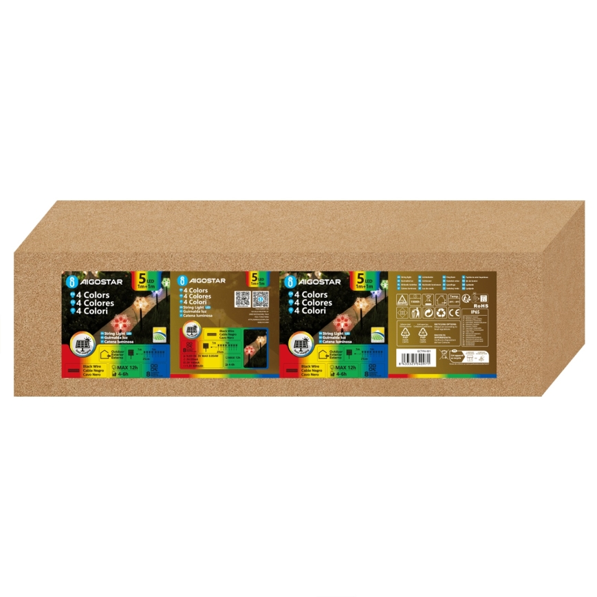 Aigostar - LED RGBY solcellsdriven julbelysning 5xLED/1,2 V/8 funktioner 1 m IP65 800 mAh snöflingor