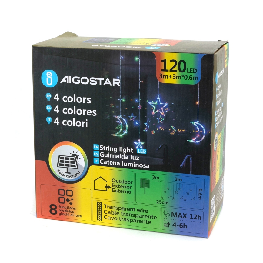 Aigostar - LED-slinga med solcell 120xLED/8 funktioner 3x0,6 m 500 mAh IP65 flerfärgad