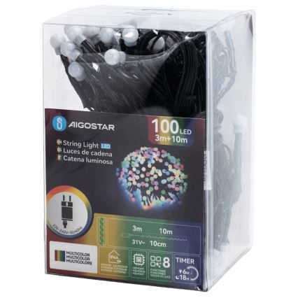 Aigostar - Dekorativ LED-ljusslinga för utomhusbruk 100xLED/8 funktioner 10 m IP44 flerfärgad