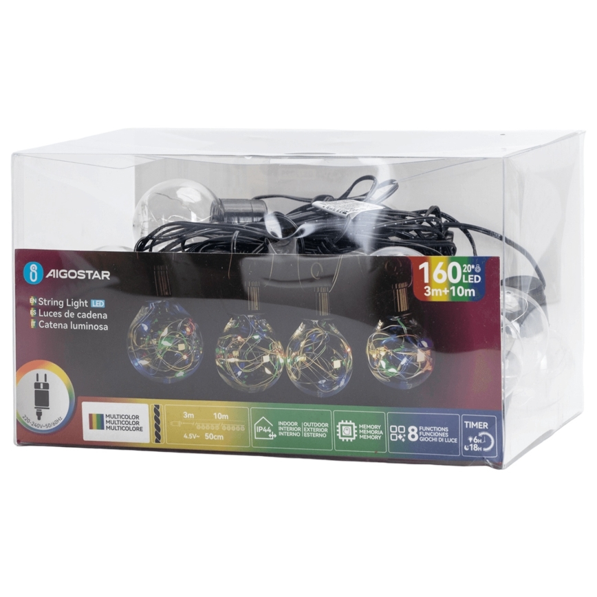 Aigostar - LED utomhus dekorationsslinga 160xLED 10m IP44 flerfärgad
