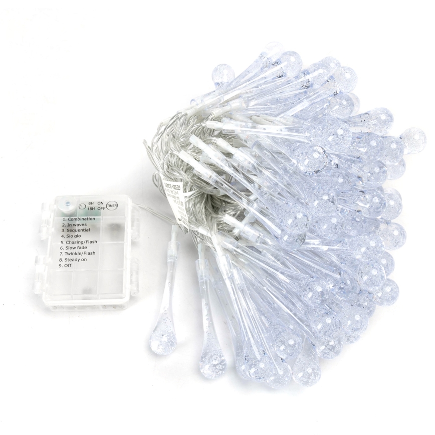 Aigostar - LED utomhusslinga för jul, 100 LED, 8 funktioner, batteridriven (3xAA), 10 m, IP44, flerfärgade droppformade lampor