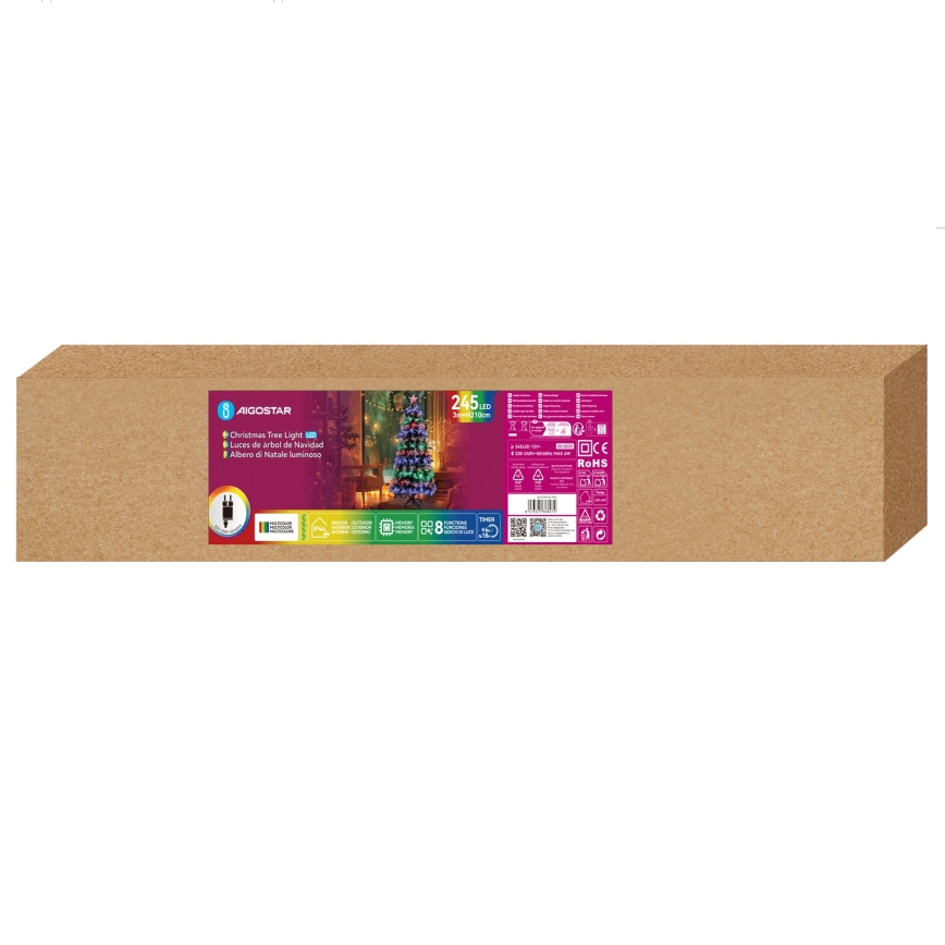 Aigostar - LED-julgran för utomhusbruk 245 LED-lampor/8 funktioner 2,1 m IP44 flerfärgad