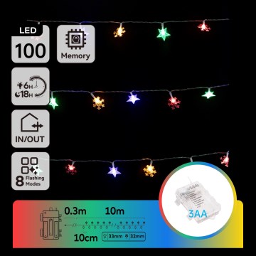 Aigostar - LED RGBY utomhus julljusslinga 100xLED/8 funktioner 3xAA 10m IP44 stjärnor