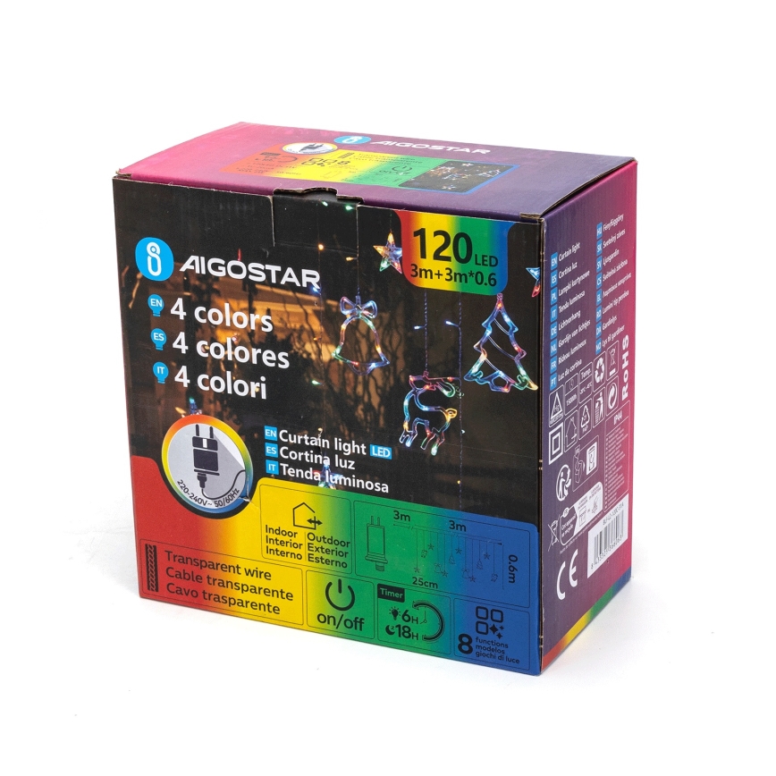 Aigostar - LED RGBY utomhusljusslinga 120 LED/8 funktioner 3 x 0,6 m IP44 flerfärgad + fjärrkontroll