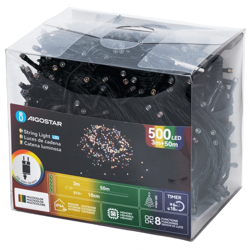 Aigostar - LED utomhusslinga för jul 500 LED/8 funktioner 50 m IP44 flerfärgad
