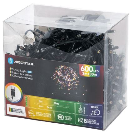 Aigostar - LED RGBY Utomhusslinga för jul 600xLED/8 funktioner 30 m IP44