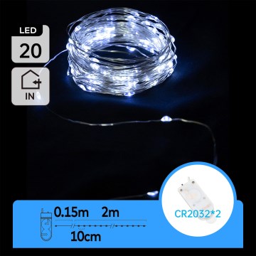 Aigostar - LED-slinga 20xLED/2x3V 2m kallvit