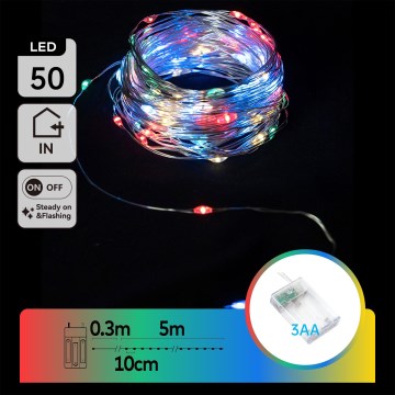 Aigostar - LED slinga 50xLED/3xAA 5,3m flerfärgad
