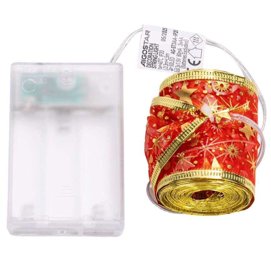 Aigostar - LED-slinga 50xLED/3xAA 5m varmvit, röd