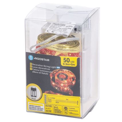 Aigostar - LED-slinga 50xLED/3xAA 5m varmvit, röd
