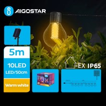 Aigostar - LED Solar Dekorativ slinga 10xLED/8 funktioner 5,5m IP65 varm vit