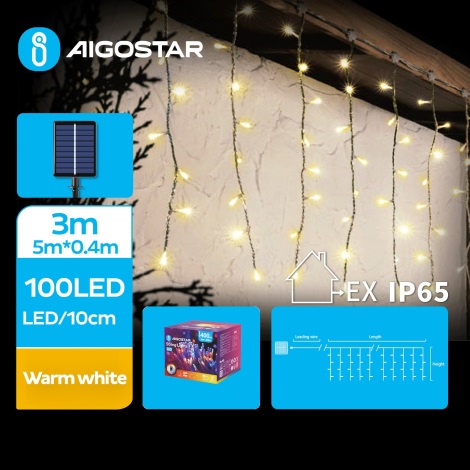 Aigostar - LED Solar Julkedja 100xLED/8 funktioner 8x0,4m IP65 varm vit