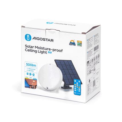 Aigostar - LED Ljusreglerad solcell tak belysning LED/3,2V 3000K/4000K/6500K IP65 + fjärrkontroll