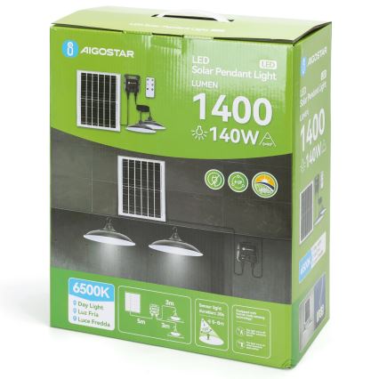 Aigostar - LED-solcellsdriven ljuskrona med sensor 2xLED/70W/12V 12000 mAh 6500K IP65 Ø 23,5 cm + fjärrkontroll