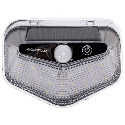 Aigostar - LED-solarlampa med sensor, LED/3,7 V, 6500 K, 500 mAh, IP65, svart