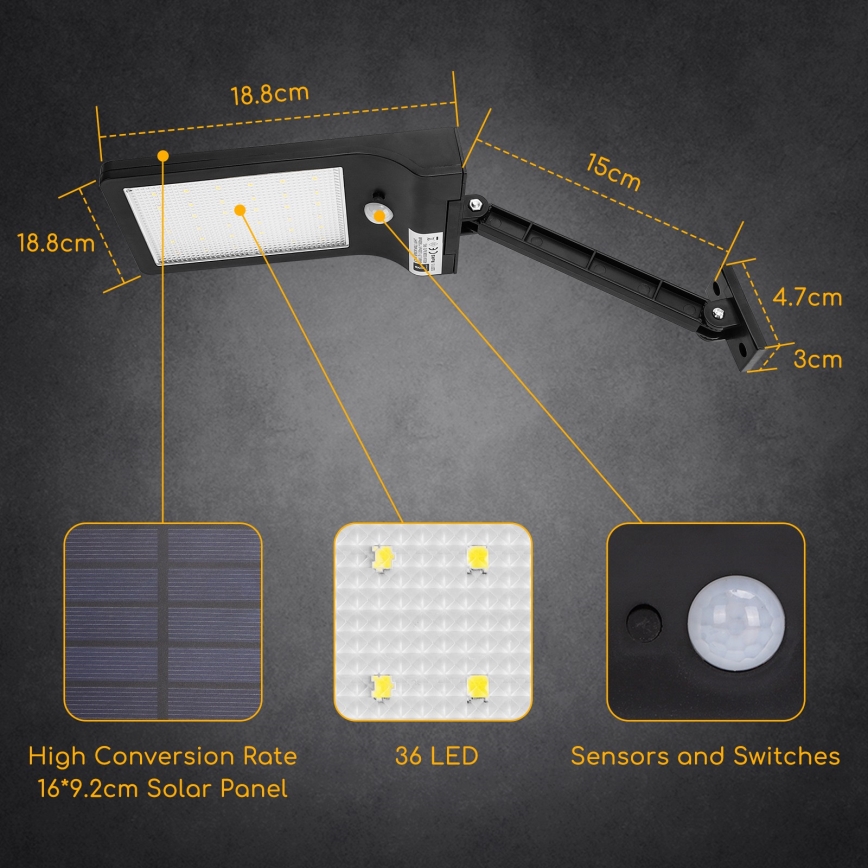 Aigostar - LED solcellsgatlykta med sensor LED/2,3W/5,5V 1800 mAh IP65
