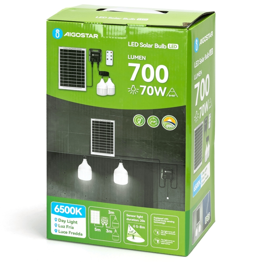 Aigostar - LED-solarlampa med sensor 2xLED/35W/12V 6000 mAh 6500K IP65 Ø 10 cm + fjärrkontroll
