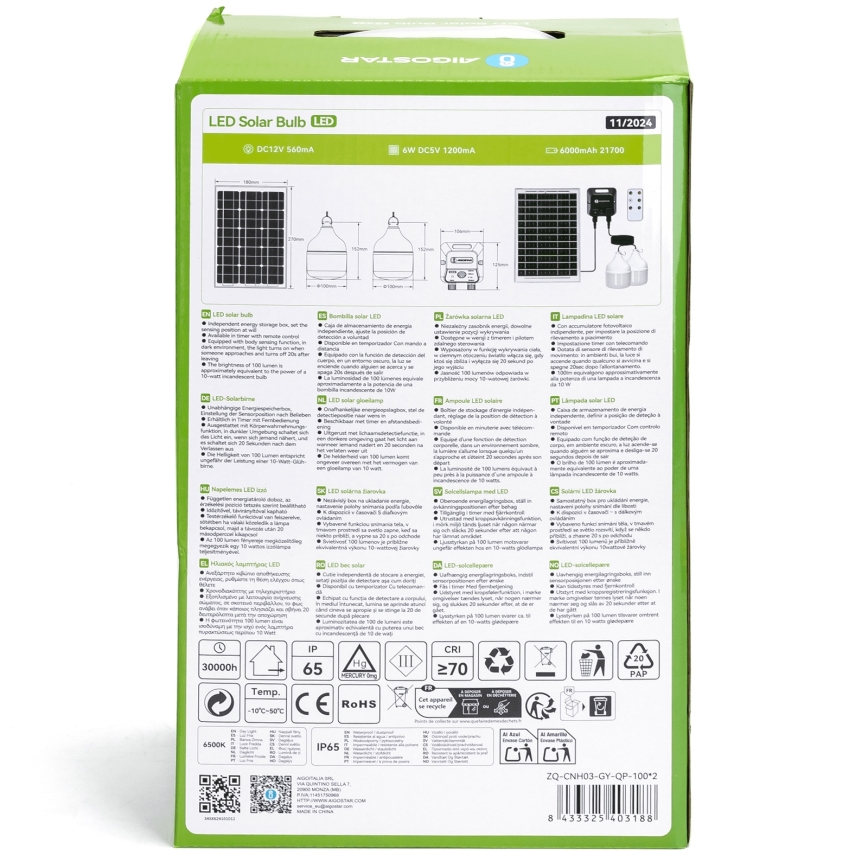 Aigostar - LED-solarlampa med sensor 2xLED/35W/12V 6000 mAh 6500K IP65 Ø 10 cm + fjärrkontroll