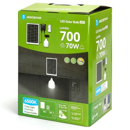 Aigostar - LED-solarlampa med sensor, LED/70W/12V, 6000 mAh, 6500K, IP65, Ø 12 cm + fjärrkontroll