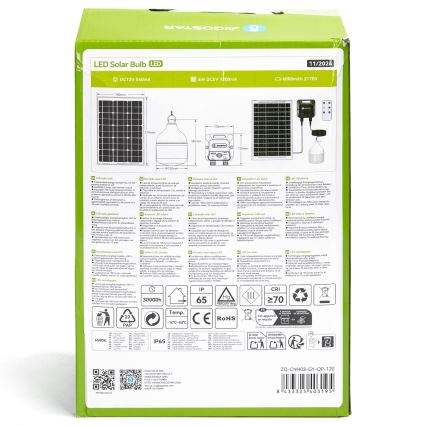 Aigostar - LED-solarlampa med sensor, LED/70W/12V, 6000 mAh, 6500K, IP65, Ø 12 cm + fjärrkontroll