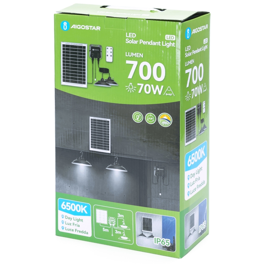 Aigostar - LED-solcellslampa med sensor, 2x LED / 35 W / 12 V, 6000 mAh, 6500 K, IP65, Ø 15 cm + fjärrkontroll